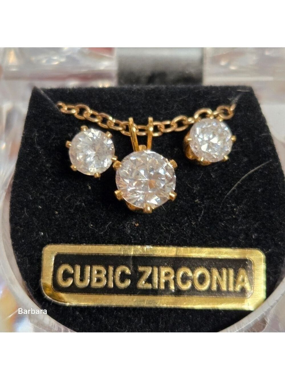 Vintage CZ Solitaire Pendant with Pierced Stud Earrings Set